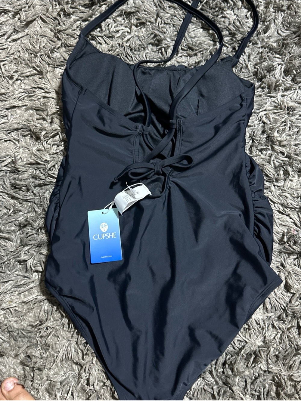 Cupshe Black Slim & Sculpt One-Piece Swimsuit - Solid Black, Medium<<<356>>>> - Picture 5 of 8